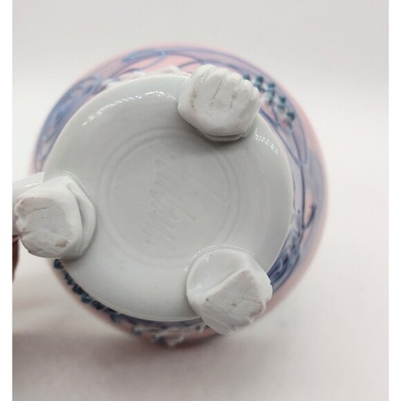 Studio Pottery Signed Hiulmm Abstract Footed Coffee Mug Pink Raised Relief - Picture 6 of 7